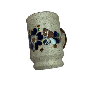 Mexican Pottery Tonala Sandstone Mug with Blue Flower